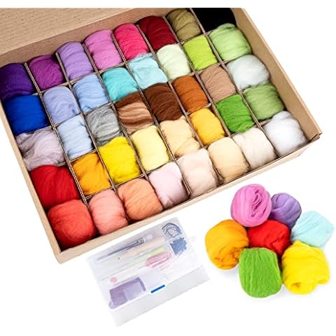 Homewit Needle Felting Starter Kit, 40 Colours Wool Roving Felting Basic Kit, 57 Pcs Felting Needles Parts,Felting Handmade Sewing Craft Kit for Hand Spinning DIY Craft Projects for Beginners Adults Cover