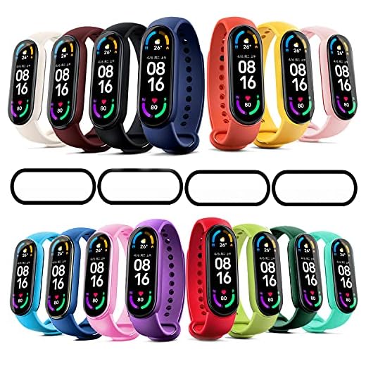 Ferilinso 15-pack remmar armband för Xiaomi Mi Band 6/Amazfit Band 5/Xiaomi Mi Band 5 + 4-pack skärmskydd, silikonarmband ersättningsarmband utdragbar ersättning kompatibel