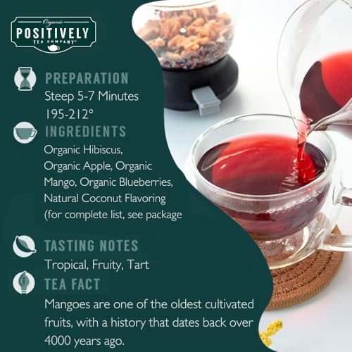 Image of Organic Positively Tea Company, Coco Berry Mango, Herbal Tea, Loose Leaf, 16 Ounce