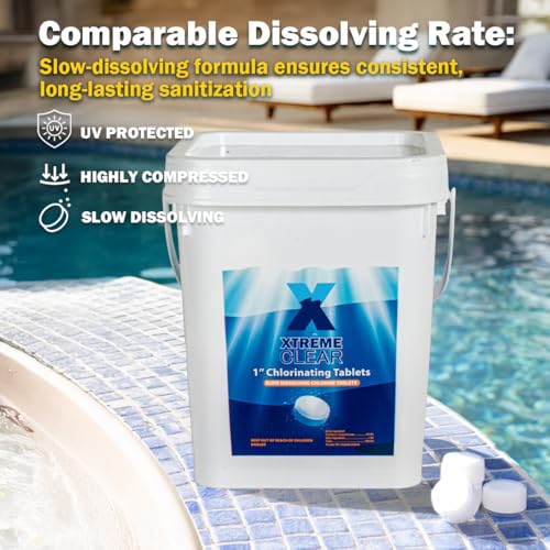Image of XtremeClear 5lbs 1 inch Chlorine Tabs for Swimming Pool Hot Tub & Spa Eliminate Bacteria & Algae Sanitizer Makes Water Clean & Crystal Clear Slow Dissolving, 5-Pounds