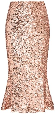 GRACE KARIN Women's Sequin Skirt Elastic High Waist Ruffled Hem N...
