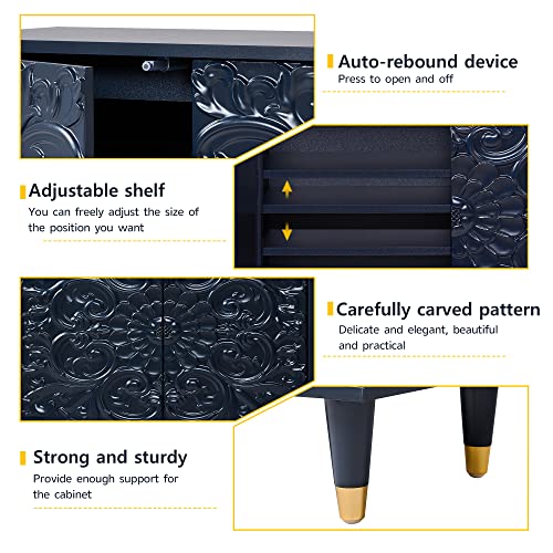 Weselon Accent Cabinet With 2 Doors, Luxury Carving Board Storage Sideboard With Adjustable Shelves, Buffet Cabinet Console Table For Living Room (Blue) #TOP2