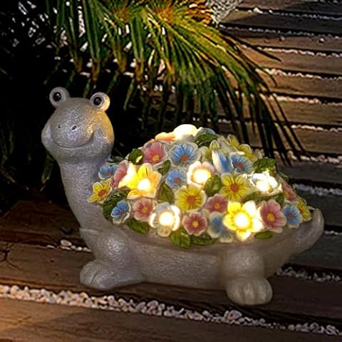 Fashionoda Garden Turtle Statue with Succulent Flowers & Solar LED Lights - Perfect Outdoor & Home Decor Gifts, Turtle Gifts for Women, Mom, Birthdays (Turtle) Cover
