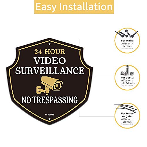 Video Surveillance Signs,Yuntarda 30X30CM (2-Pack) No Trespassing Sign Aluminum Metal Sign UV Print Weather Resistant Safety Signs Pre-drilled Holes for Easy Mount for Wall Fence or Gate - Image 4
