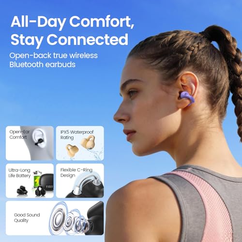 Clip On Earbuds, Open Ear Headphones Mini Air Conduction Headphones IPX6 Waterproof Bluetooth Earbuds, Bluetooth 5.4 Ear Clip Earphones for Running Walking, Workout - Black - Image 3