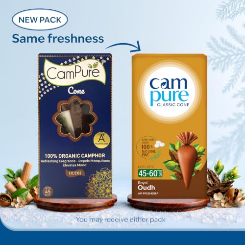 Image of CamPure Camphor Cone (Oudh) Pack Of 2-100% Organic | Air Freshener For Car, Wardrobe, Office Cabin's, Drawers, Travel Bag & Bathroom