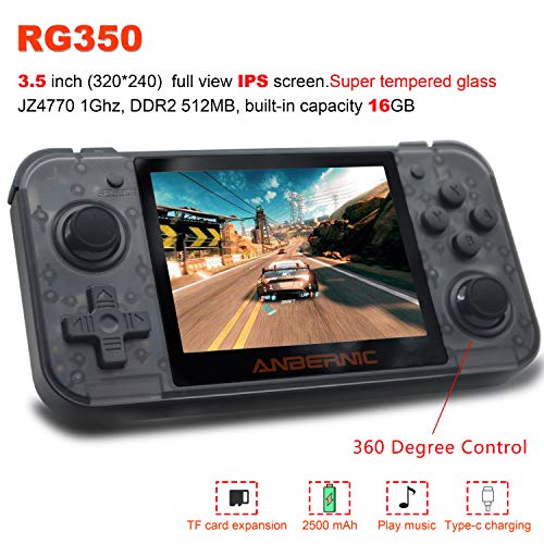 Anbernic 2019 Mise à Jour du système Linux Tony, 64 écrans IPS de 3,5 Pouces, Machines de Jeu Antiques, 32G tfka, 2500 Jeux Classiques (Noir Transparent)