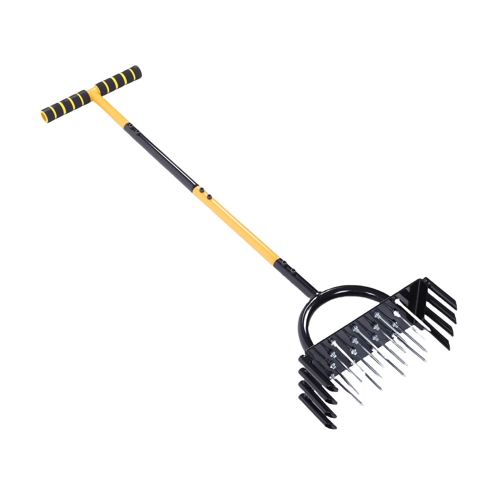 Aerator do Trawnika, Wytrzymałe Narzędzie do Napowietrzania Gleby, 16 Kolców, 8 Rdzeni Narzędzie z Uchwytem w Kształcie Litery T, Automatyczna Konstrukcja Sprężynowa, materiał ze Stali