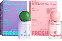 Vista 1 de Spray oral probiótico, combo de sabor a menta y melocotón, espray de aliento con prebióticos y probióticos, frescura duradera, sin alcohol, cómodo