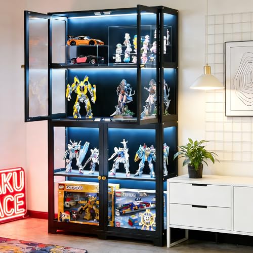 iusyugh Display Cabinet with Acrylic Doors, 4-Tier Curio Cabinet, Collectibles Toy Organizers Rack & Display Shelf, High Display Case for Home, Office, Playroom, Living Room