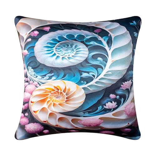 Image of 3D Decorative Satin Sofa Cushion Covers Set of 5, 16 inch x 16 inch, Sofa Cushion Pillow Cover, Zipper Closure, Green, Red and White, Spiral Bloom (16X16 Inches)