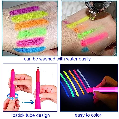 12 Pieces Glow Blacklight Face & Body Paint Makeup, Glow in The Dark Face Painting Kit Neon Paint Sticks for Kids Adult Halloween Glow Party2