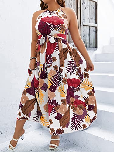 Image of Floerns Women's Plus Size Boho Sleeveless Halter Neck Tie Back A Line Long Dress