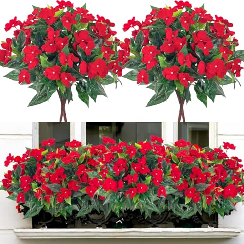 Laelfe Fleurs Artificielles Extérieur, 2 Paquets Résistantes aux UV Faux Fleur Artificiel en Plastique Fausse Fleurs pour Extérieures Balcon Jardin Fenêtre...