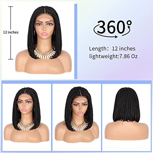 Kalyss 4X4 Lace Front Knotless Box Braided Wigs For Black Women 12 Inches Lace Frontal Short Bob Braided Wig With Baby Hair Synthetic Black Lightweight Box Braid Wig #TOP3