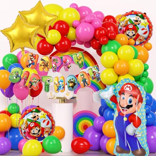 Image of Rozi Decoration Mario Theme Balloons Garland Decorations Set for Boys, Girls, Kids Birthday Balloons Decorations Combo Kit Pack of 58 Pcs
