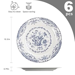 Dinner Plates Ceramic Plates Set of 6 Kitchen Plates Microwave Safe Plates White Plates Dessert Plates Blue Floral Plates Porcelain Plates Blue Rose 105 inch
