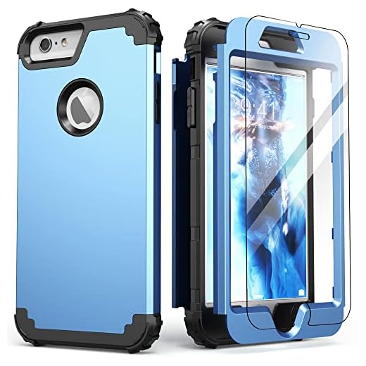 IDweel for iPhone 6S Plus Case with Screen Protector, for iPhone 6 Plus Case,3 in 1 Shockproof Slim Hybrid Heavy Duty Hard PC Cover Soft Silicone Bumper Full Body Cover,Peace Blue/Black