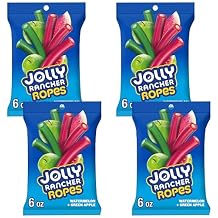 حقيبة حلوى بنكهة البطيخ والتفاح الأخضر من JOLLY RANCHER Ropes، عبوة 6 أونصة تحتوي على 4 قطع
