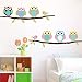 Soledi New Cute DIY Removable Colorful Six Owls Bird Branch Vinyl Decal PVC Wall Mural Sticker Poster Home Room Decor
