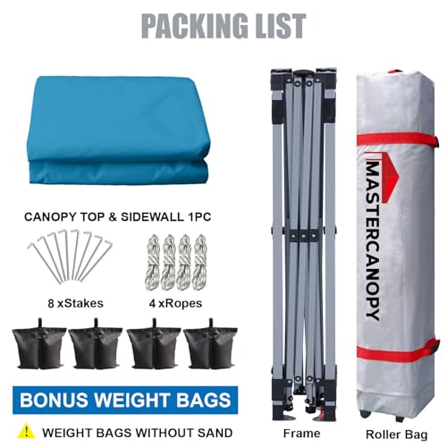 Image of MASTERCANOPY 10x10 Durable Pop Up Canopy Tent with 1 Sidewall, Cyan Blue