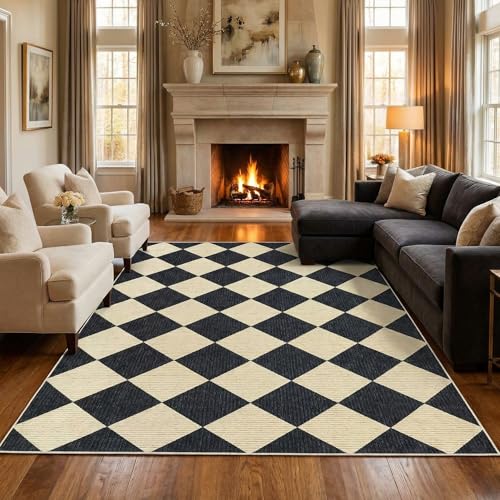 GarveeHome 6x9 Modern Checkered Area Rug, Geometric Farmhouse Washable Rugs