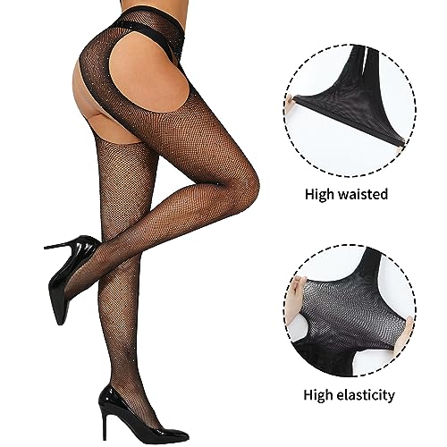 Image of Fishnet Dress for Women Lace Pantyhose Hight Waist Torn Tights Mesh Stockings Black Fishnet Tights Women's Fish Net Stockings