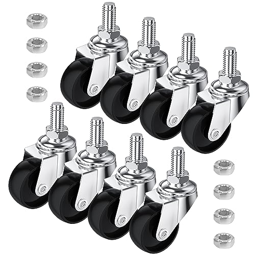 8 PCS Swivel Stem Casters,M8 Black 30mm(1.25 inch) Castor Wheels