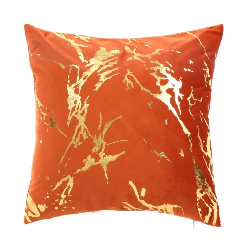 RKAAS HOME Pack of 2 Super Soft Decorative Luxurious Dutch Velvet Square Cushion Covers for Living Room Sofa Couch Bed 45cm x 45cm 18x18 Inches (Pack of 2 - Marble Pattern Orange) — image 1