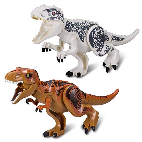 2 Sets Large Size Lifelike Multicoloured 3D Jigsaw Puzzles T-Rex Dinosaur Building Blocks for Children (Larger Size, White + Coffee)