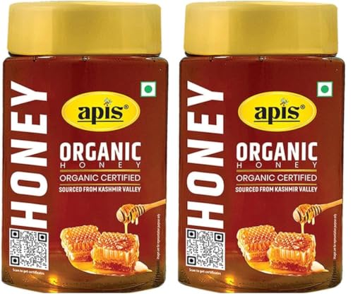 Image of Apis Organic Honey 450g, Pure & Natural, Organic Certified, Kashmir Sourced Honey, Natural Sweetener with No Added Sugar & Adulteration (Pack of 2)