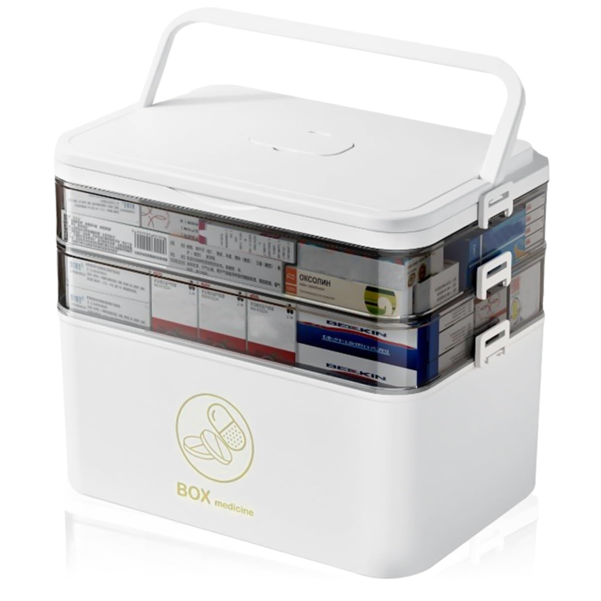 3 estantes para almacenar medicamento | 30 x 24 x 16 cm Caja de almacenamiento Asa portátil, transportable con cierre seguro Organizador multifuncional