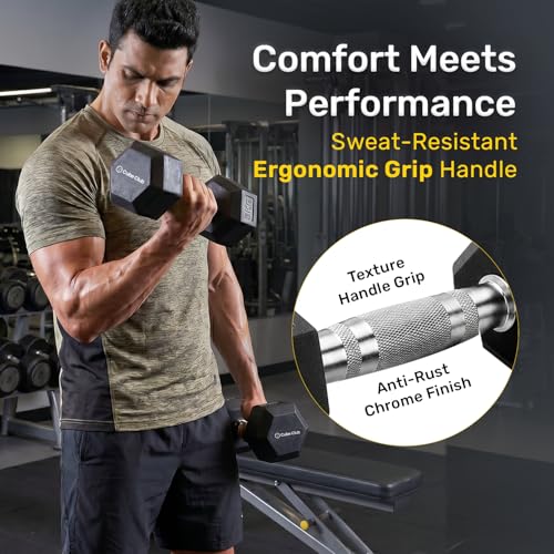 Image of The Cube Club Rubber Encased Hex Dumbbell 5kg Pair (2.5kg Each) | Rubber Coated Anti-Slip Hex Dumbbells for Home Workout, Strength Training & Fitness Exercises for Men & Women