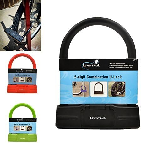 Lumintrail 18mm Heavy Duty 5-Digit Bicycle Bike Combination U-Lock - Assorted Colors