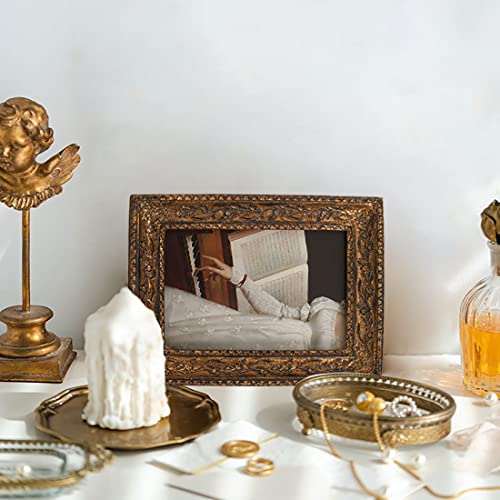 Kangce Vintage Picture Frames 2.5X3.5 Wallet Size Picture Frames Set Small Ornate Picture Frame Antique Frames Photo Gallery Wall Mount And Tabletop Easel With Embossed Floral,Bronze Gold #TOP3