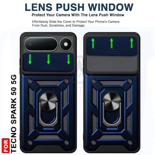 Image of AESTMO Tough Armor Tecno Spark 50 5G Bumper Back Case Cover | Ring Holder & Sliding Camera Shield Cover | 360 Degree Protection Back Case Cover for Tecno Spark 50 5G (Blue)