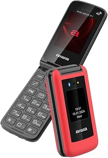 Aiwa FP-30-2G – Teléfono 2G con Tapa, Dual SIM, Bluetooth 3.0, Pantallas duales 2.4″ + 1.77″, Radio FM, Botón SOS y Linterna – Color: Rojo