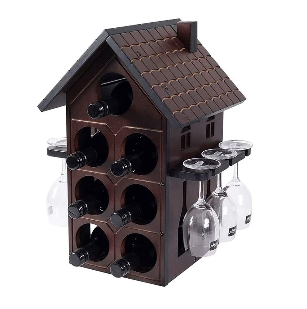 Botellero Botelleros Botellero Vino Estante De Madera para Vino, Encimera, 6 Copas De Vino, Soporte para 7 Botellas De Vino, Decoración Creativa Europea para El Hogar Soporte Botellas Vino