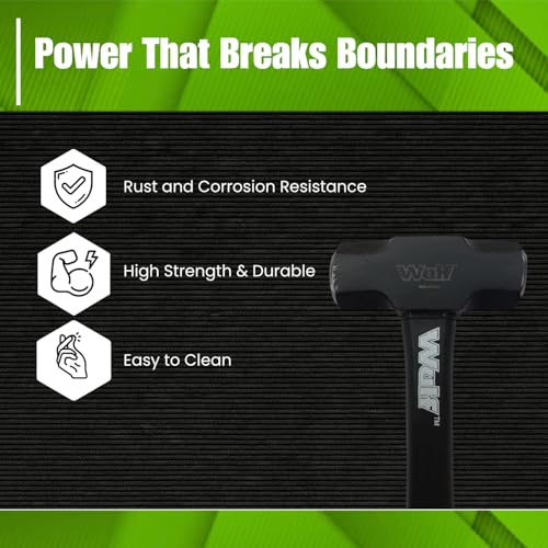 Image of WULF 3 lb Heavy Duty Sledge Hammer | Drop-Forged Steel Head with Shockproof Fiberglass Handle | Anti-Slip Grip for Demolition, Construction & Metalwork | Durable Professional Hand Tool