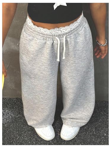 Floerns Girl's Drawstring Waist Straight Leg Sweat Pants Lace Trim Athletic Sweatpants4