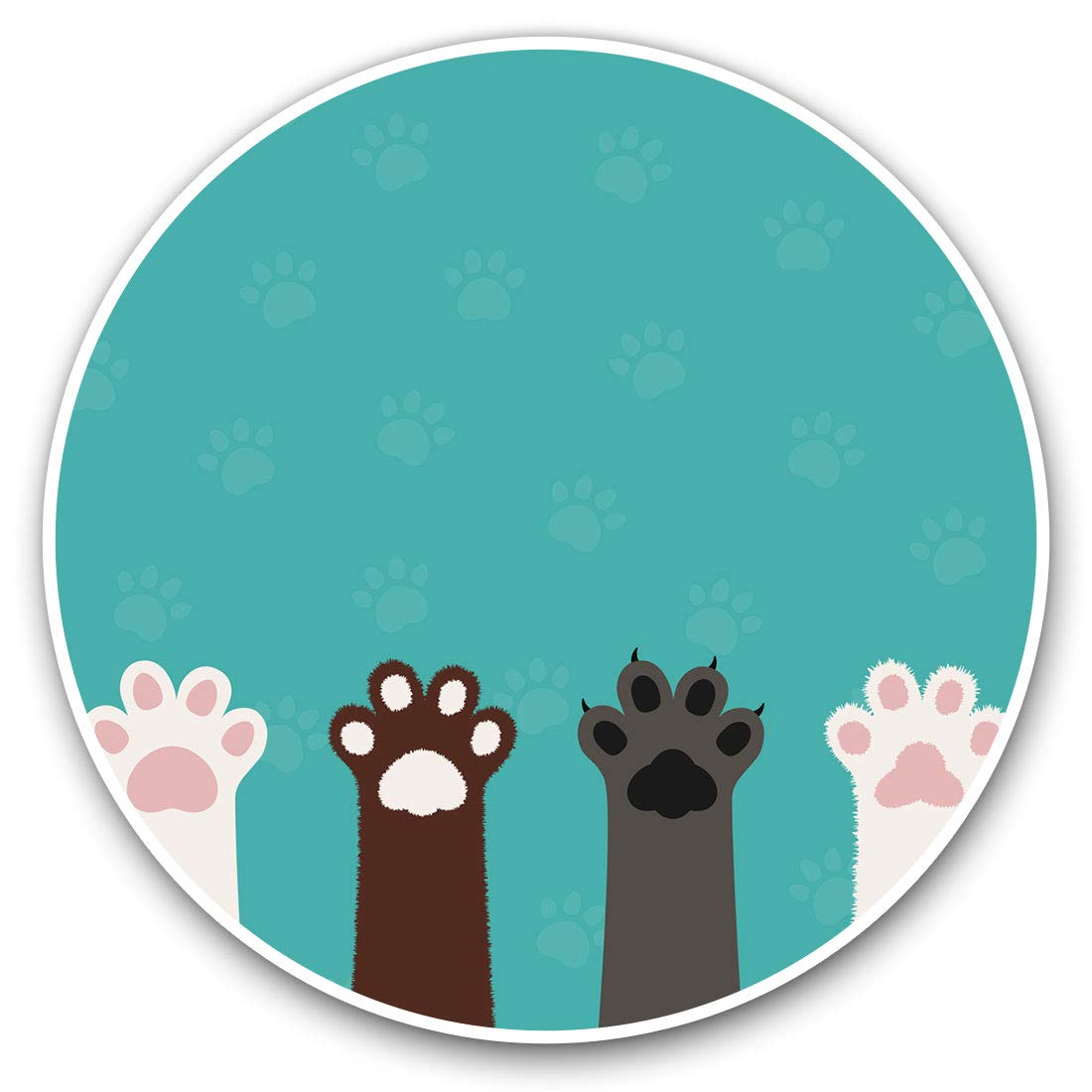 Vinyl Stickers (Set of 2) 7.5cm - Cat Paws Cute Turquoise #14270