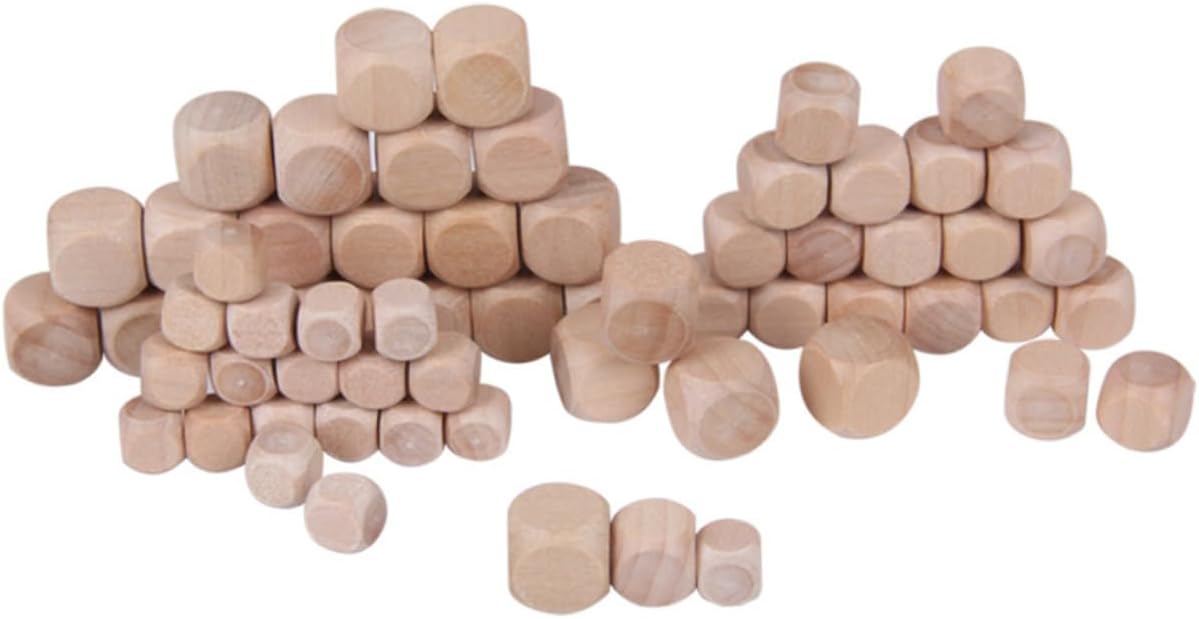 Gadpiparty 12Pcs Wooden Blank Dice Set Six Sided Craft Blocks for DIY Projects Puzzle Making and Fun Games Durable Wood Material for Creative Activities