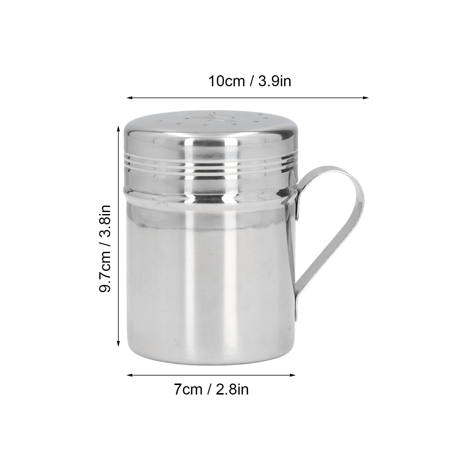 Sunicon Seasoning Bottle with Handle, Stainless Steel Dredge Shaker Rub Spice with Holes Powdered Sugar Shaker with Lid Shaker Cooking Rotatable Cover for Spice Salt Shaker Dispens (S shape)