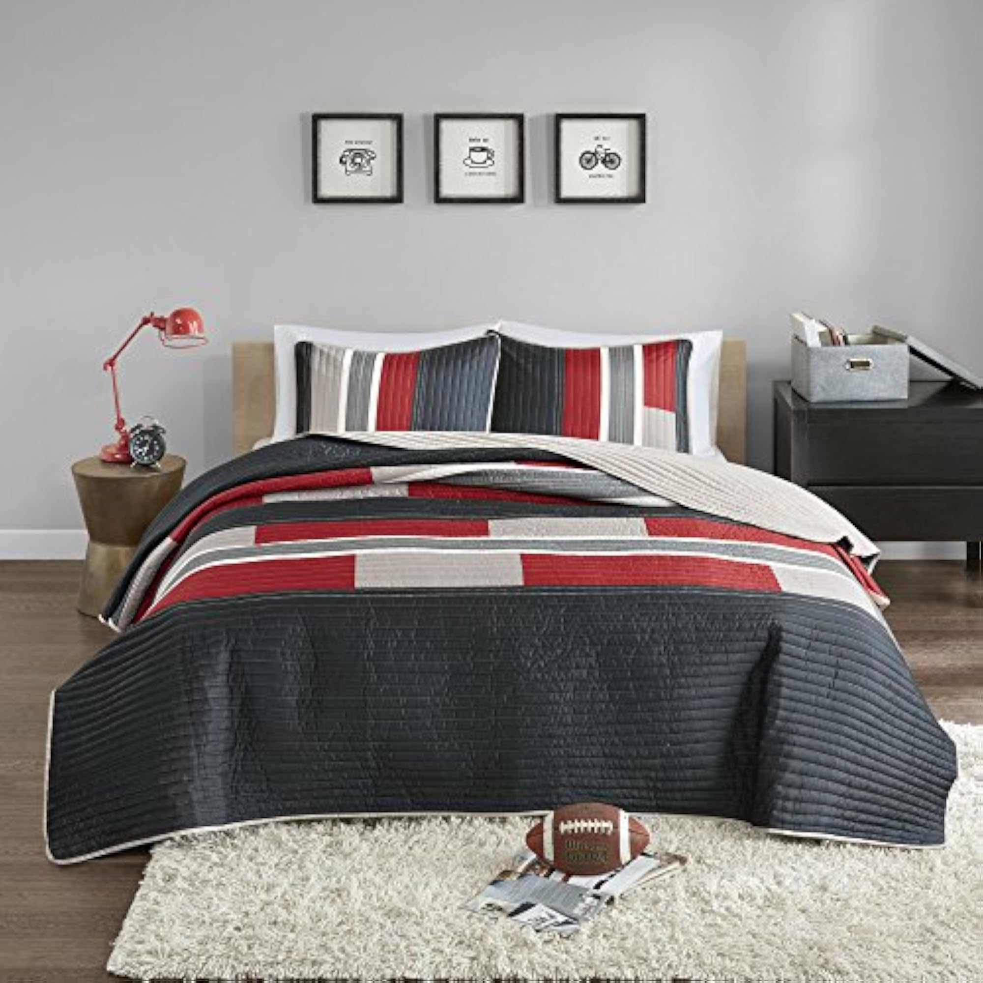 Casual Black/Red Mini Quilt Set, 3 Piece Kids Bedding