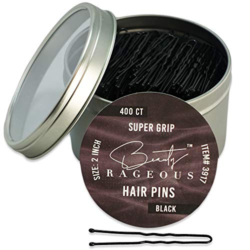Super Grip - Hair Pins - Black - 400 Ct Approx - Handy Reusable Tin