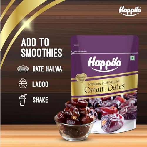 Image of Happilo Premium International Omani Dates 500g | Healthy snacks, Dry fruits, Khajoor, Khajur, Nutritious| Rich in Vitamins & Minerals | Natural Sweetener (Pack of 3)