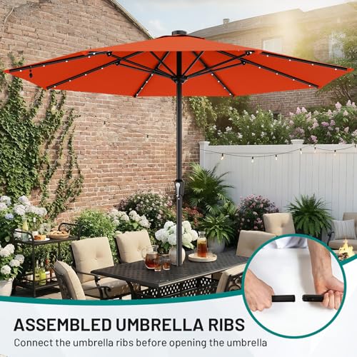 Image of AreShark 11FT Large Patio Umbrella with Solar Lights, Lighted Solar Umbrella with Crank, Outdoor Table Market Umbrellas for Garden, Deck, Backyard, Pool and Beach, Orange