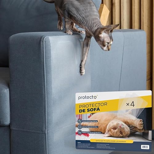 PROTECTO® Protector y Repelente para Sofá Contra Arañazos de Gatos | Fundas Anti Gatos de 40x30cm (4-Pack) | Protector de Muebles y Rascador de Esquina - Diseño Elegante y Adhesivo Firme
