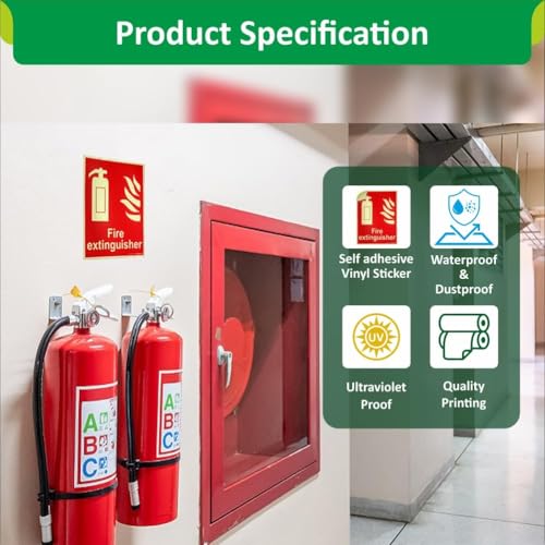 Image of GADGETS WRAP Glow in The Dark Fire Extinguisher Fire Equipment Self Adhesive Vinyl Sticker Sign for Walls and Doors (200 x 150 mm) (Pack of 4)