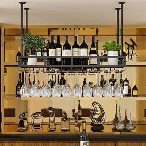 Rangement pour verres à pied et casier à vin de plafond réglable en métal